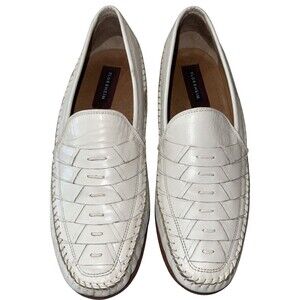 Florsheim Woven Leather Penny Loafers Cream Slip On Moc Toe Dress Shoes Men 10 D